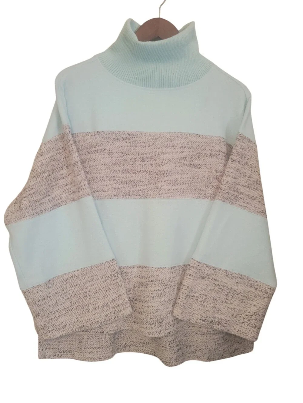 Anthropologie Daily Practice Oversized Colorblock Turtleneck Sweater Blue Grey S